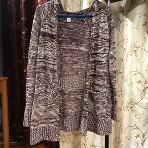 Maroon and white striped sweater with hood -size M
